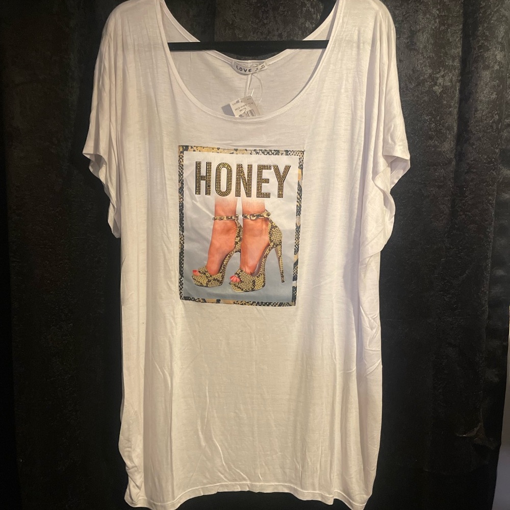 Love J White Graphic Tee with Gold Accents